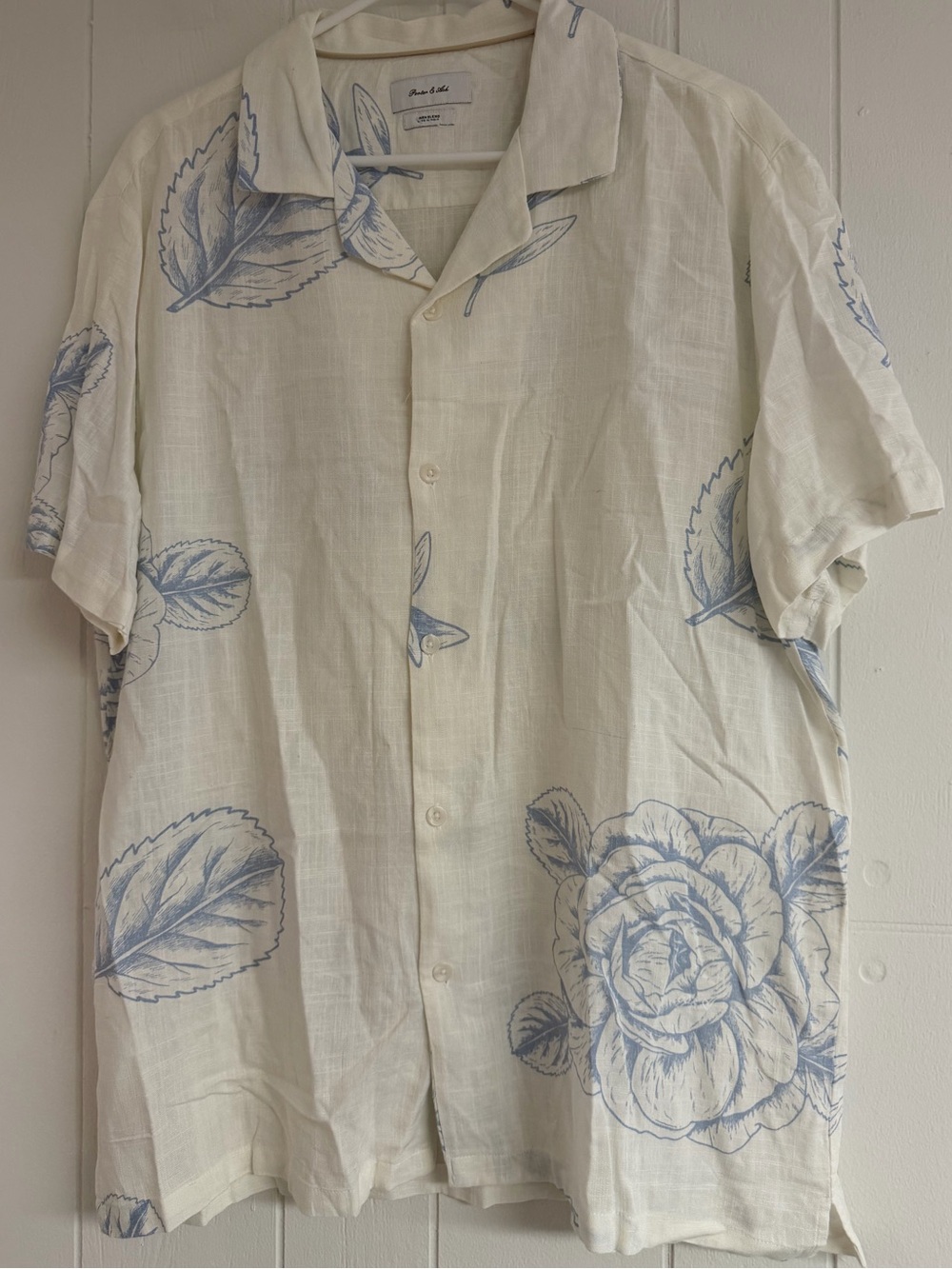 Porter & Ash Men’s Light Blue Floral Print Linen Blend Shirt- Size XL